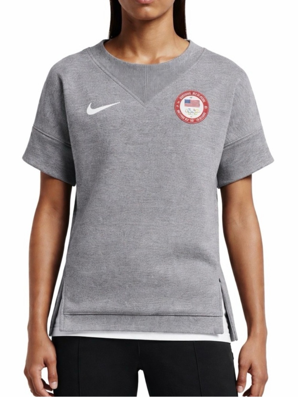 Nike Women’s Gray Team USA Short Sleeve Sweatshirt with Olympic Patch